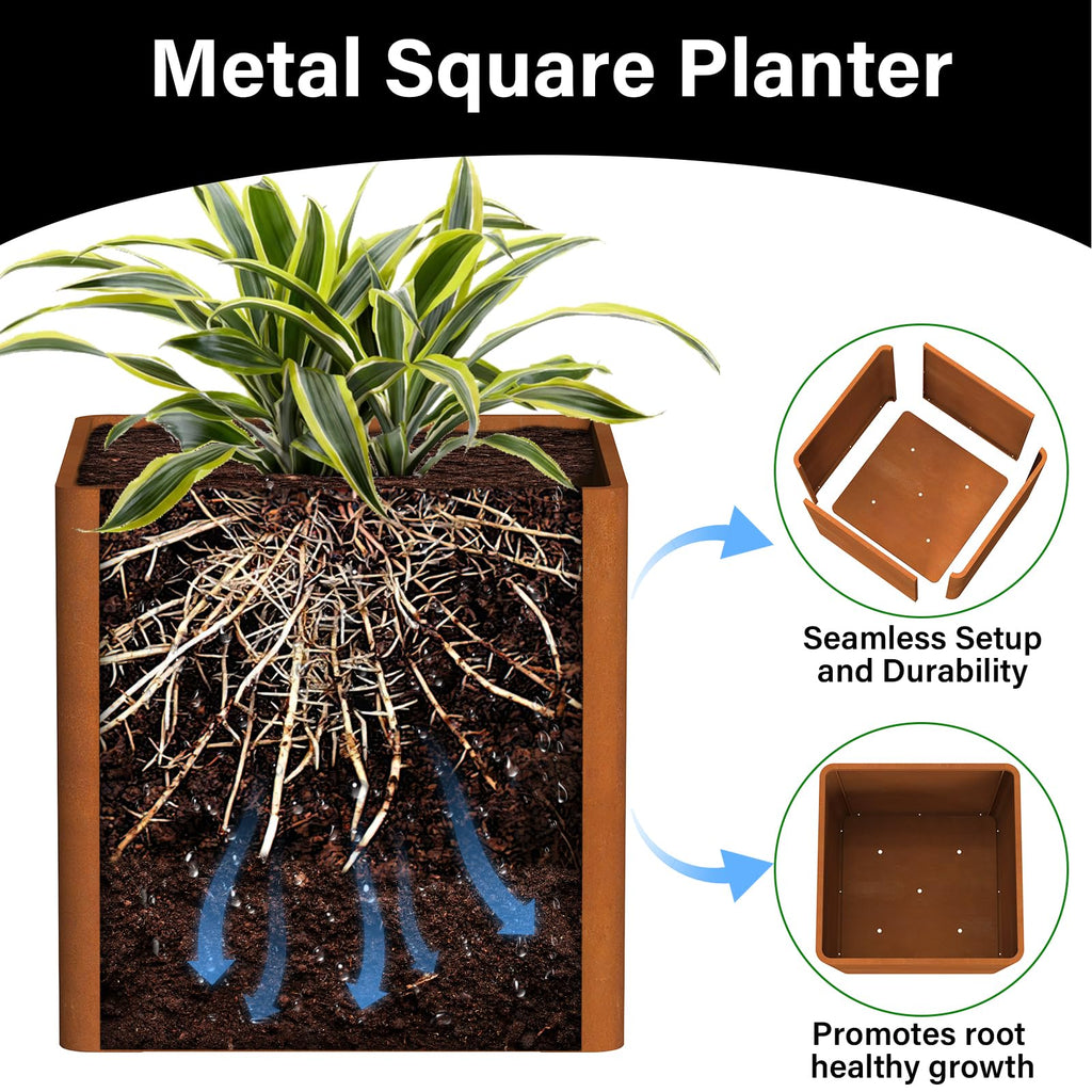 Corten Steel Planter Box 24 Inch, Pre-Rusted