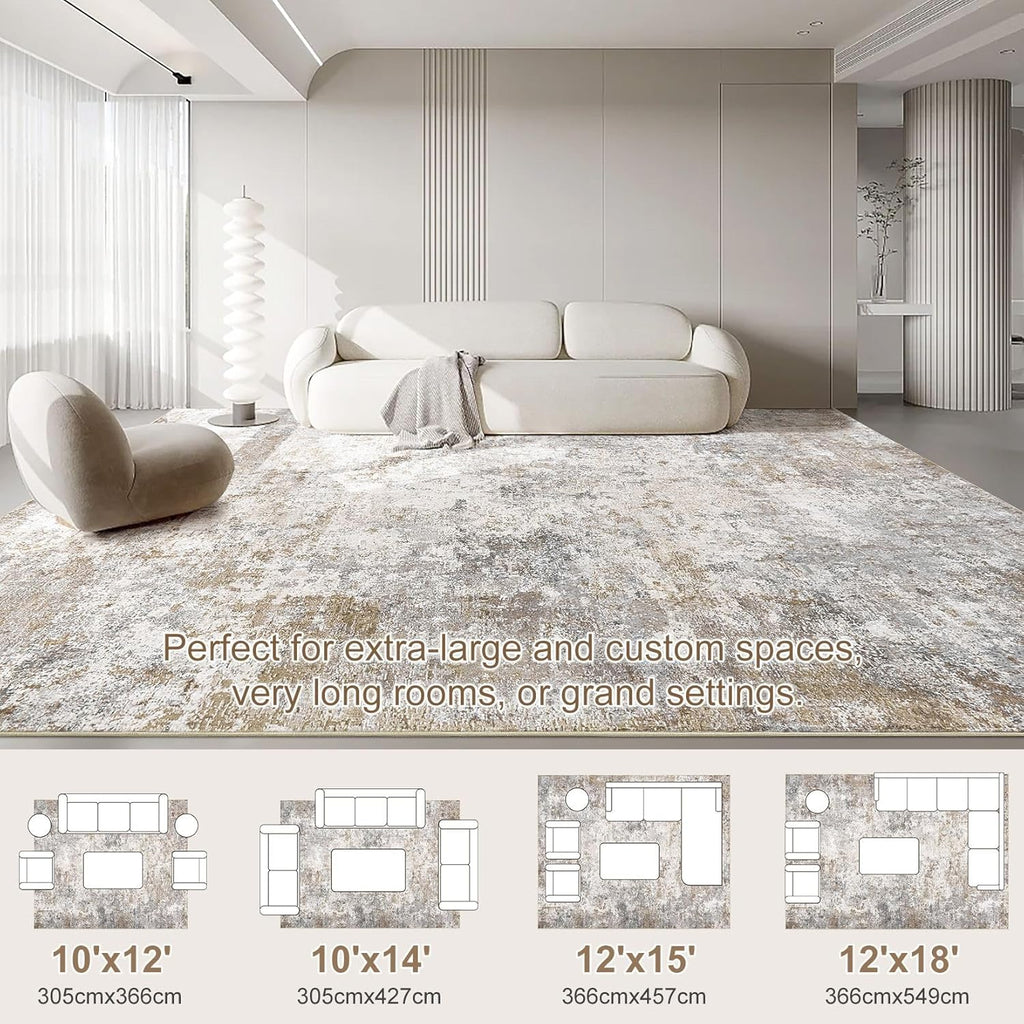 10x14 Area Rug Living Room Rugs - Washable Neutral Modern Abstract Soft Thin Large Rug Indoor Floor 
