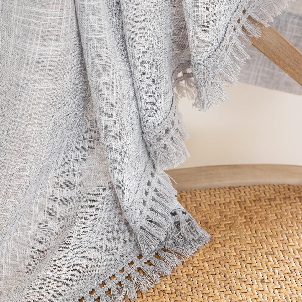 Beda Home Tassel Linen Textured Swag Curtain Valance, Lt Grey, 36 x 45 in