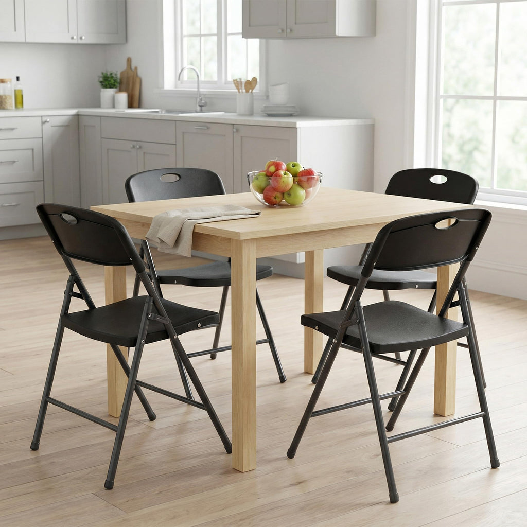 10 Pack Black Folding Chairs, Plastic Portable Stackable Dining Chairs with Metal Frame, for Indoor Outdoor
