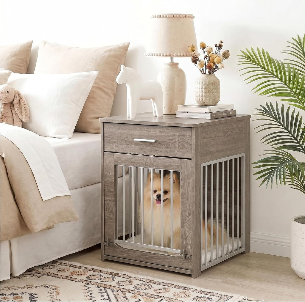 Dog Crate Furniture End Table with Flip-Up Door for Small Dogs