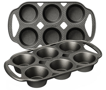 Everline Collection Cast Iron Muffin Pans, Non toxic Uncoated 6-Cup Muffin Tins, Non-Stick Pre-Seasoned Cupcake Tray