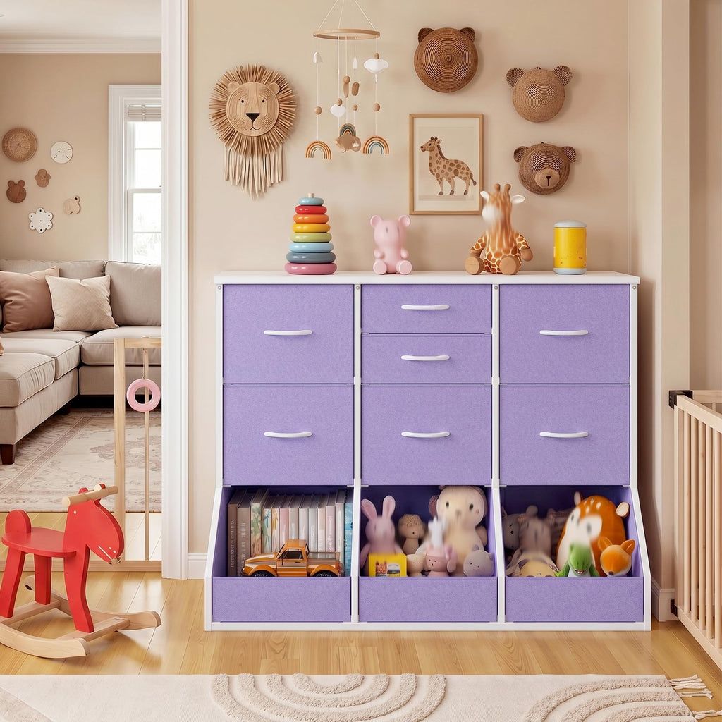 Dresser, 7 Drawer and 3 Open Cubby, Modern Bedroom