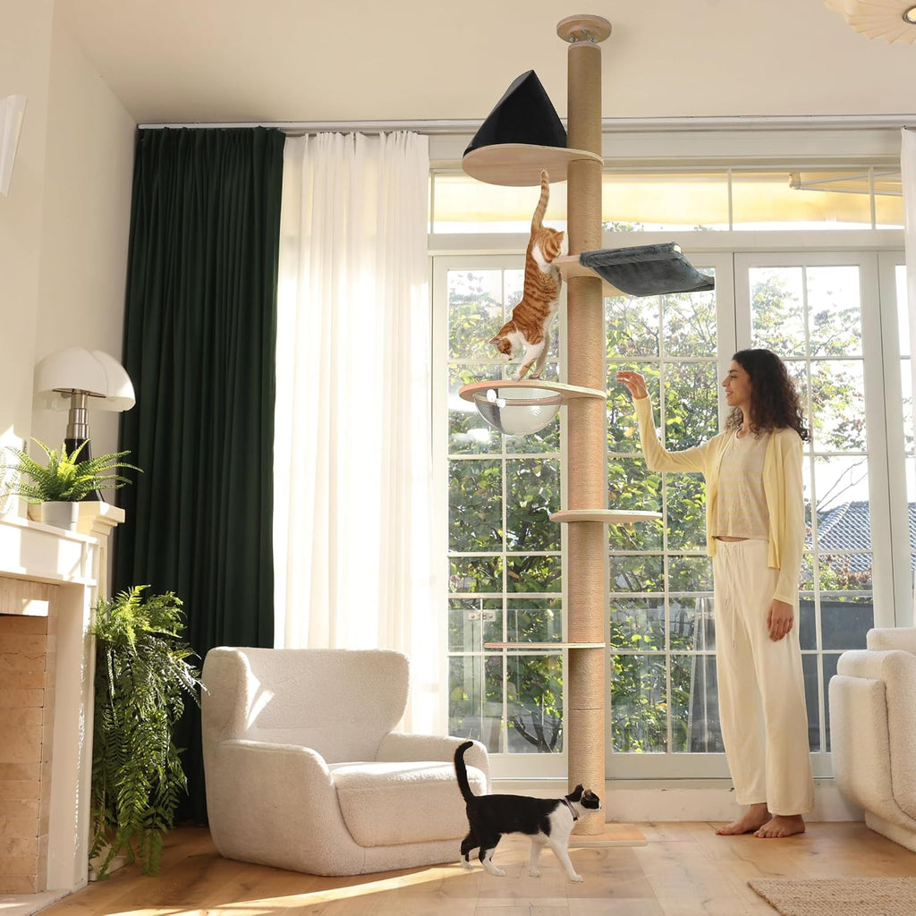 Floor to Ceiling Cat Tree, 6-10 ft, 6 Level, Grey