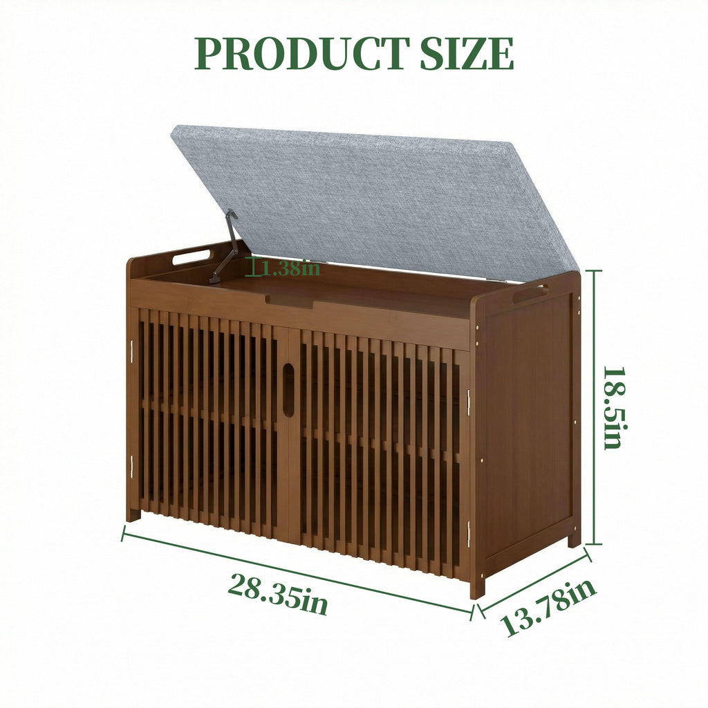 Shoe Storage Bench with Cushioned Seat 3-Tier Entryway Shoe Rack with Doors