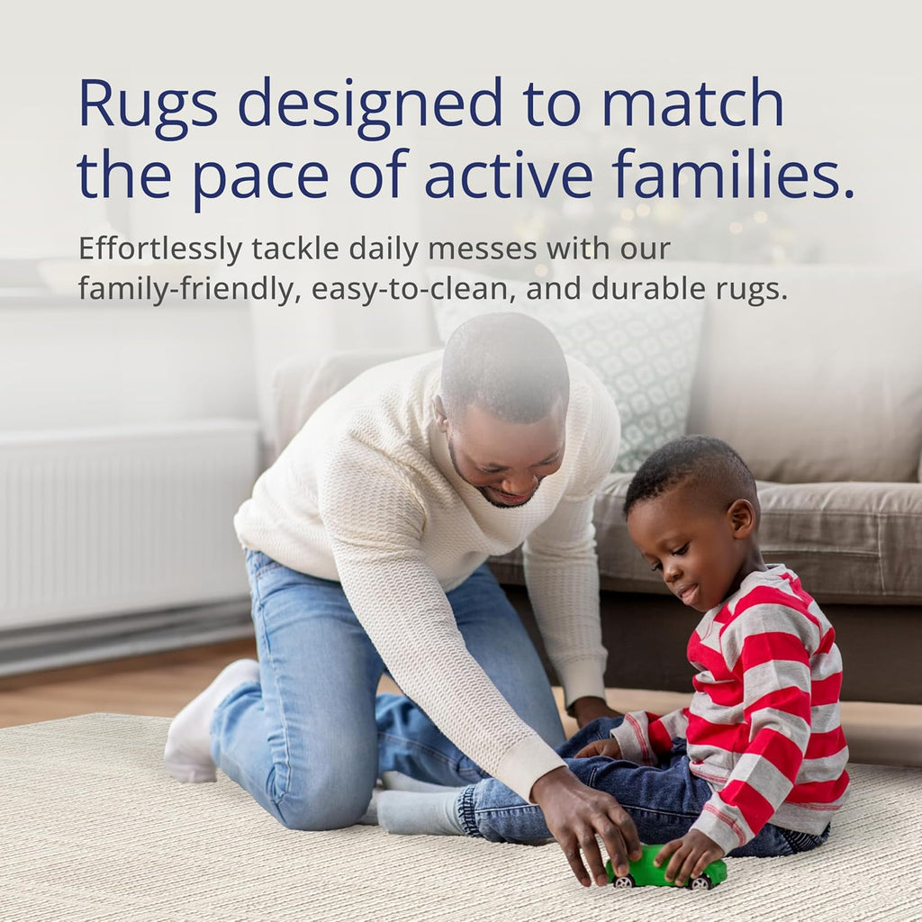 Beige Area Rug - - Burke Collection - Checkered Grid Pattern - Easy to Clean - Durable, or Office, Pet &
