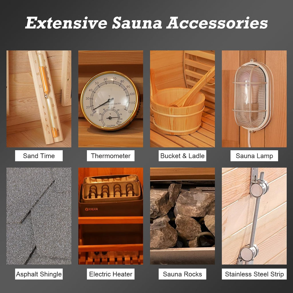 Outdoor Barrel Steam Sauna for 2-4 Person, Canadian Spruce Wooden Saunas Room , Traditional Backyard Sauna Spa with