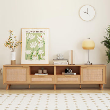 Boho TV Stand with Rattan Doors & Drawers, for TVs up to 85"