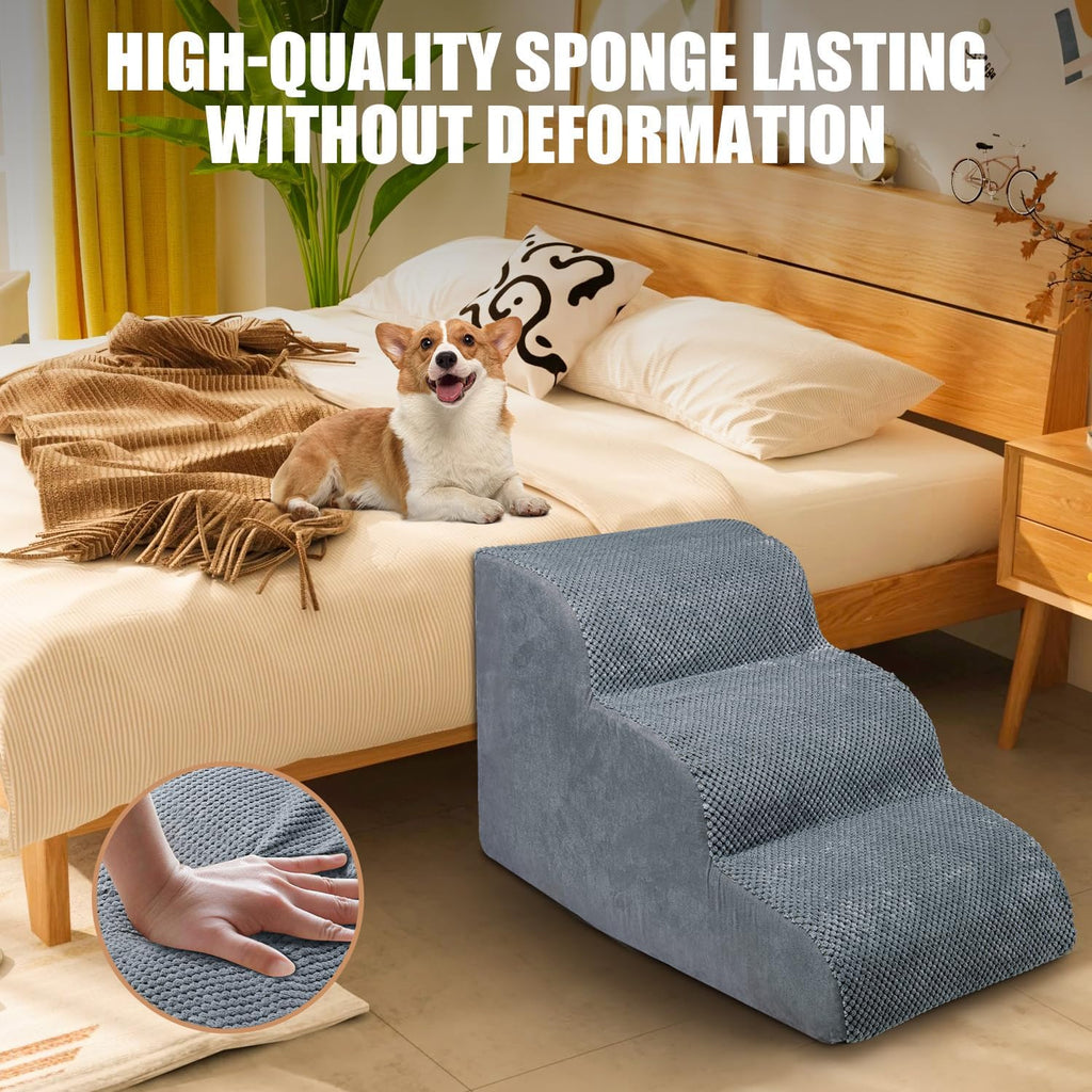 3-Step Dog Stairs for Small Dogs, Dog Ramp for Bed 15.7" H