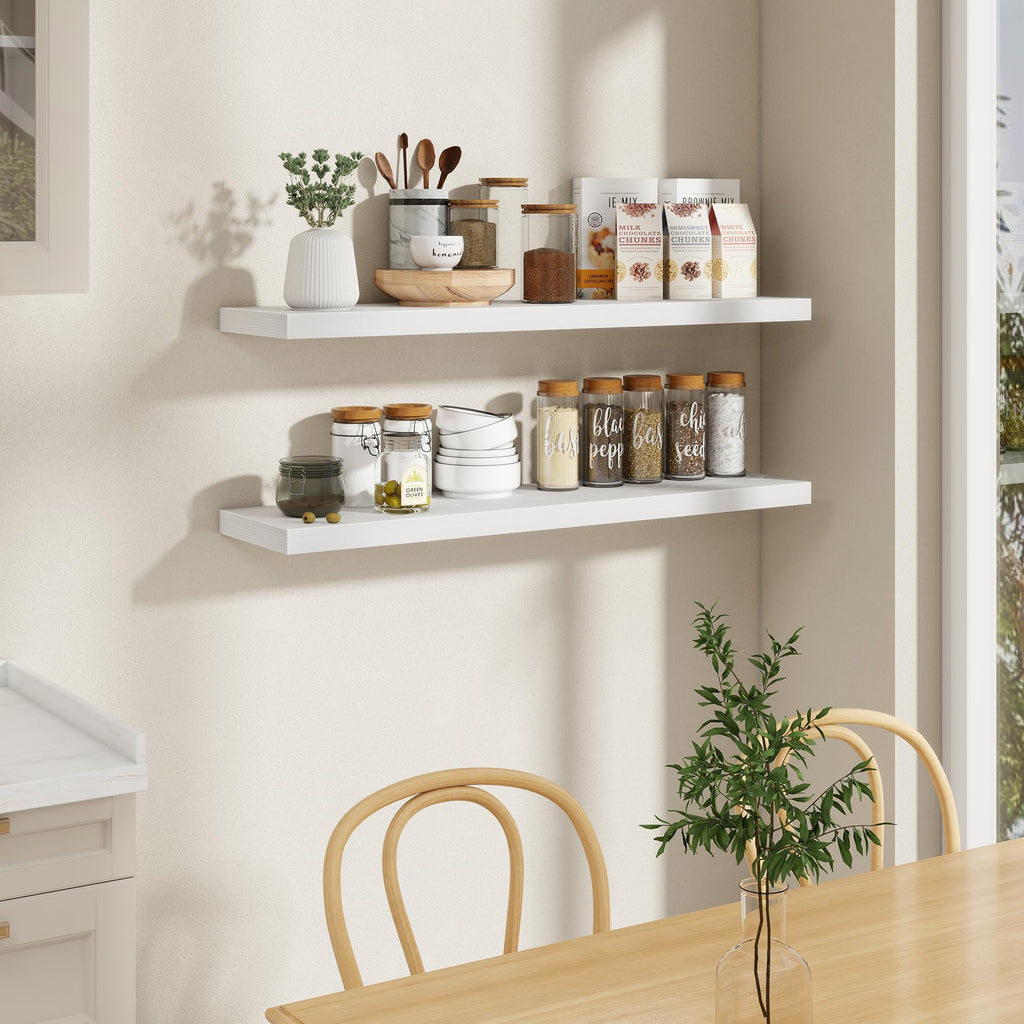 48 Inch Floating Shelves in White, 9.3 Inch Deep Wall Shelves, Deep Long Shelf Wall Mounted 1 Pack Shelf for Books