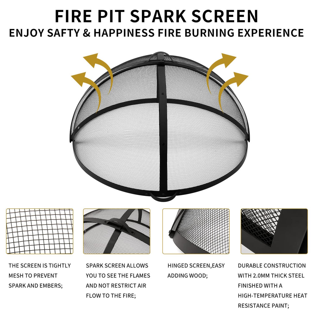 Outdoor Fire Pit Spark Screen Cover, 36" Dia, Easy Access Door, Round