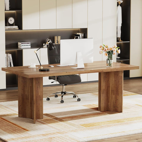 63-inch Executive Desk, Vintage Home Office Computer Desk with Large Tabletop