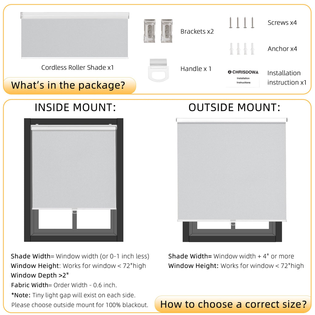Blackout Roller Shades Pull Down, Cordless Window Blinds