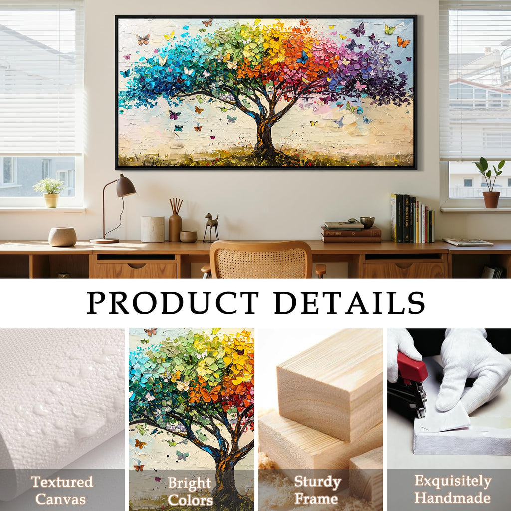 Framed Tree of Life Wall Art, Butterfly Canvas Prints 20"x40"