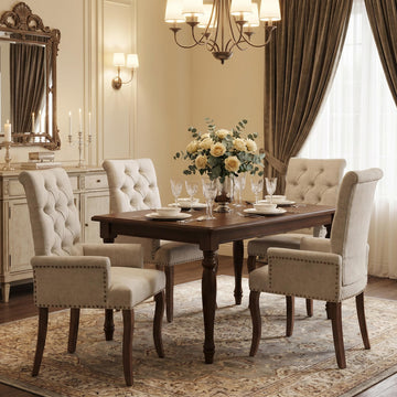 Upholstered Chenille Fabric Dining Chairs with Arms Set of 4, Tufted High Back Dining Room Chairs with Curved