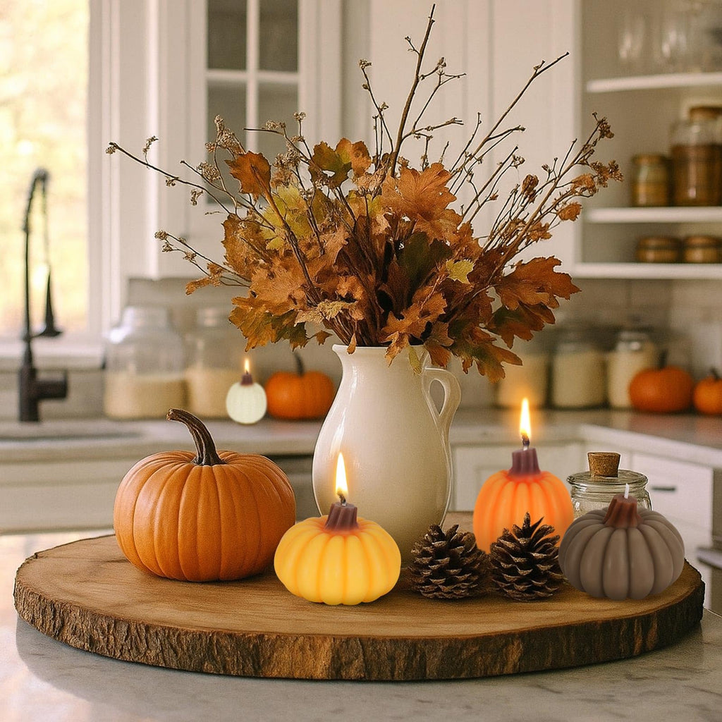 Fall Scented Candles Gift Set 8 Pack, Pumpkin Shaped Spice Candle, Thanksgiving Aromatherapy Candles, Orange Soy Wax