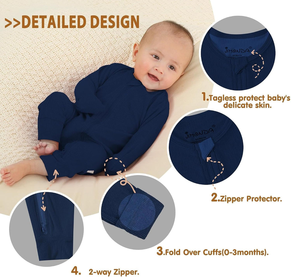 Soft Rayon Baby Boy Girl Pajama Romper Ribbed Footless Sleeper PJS