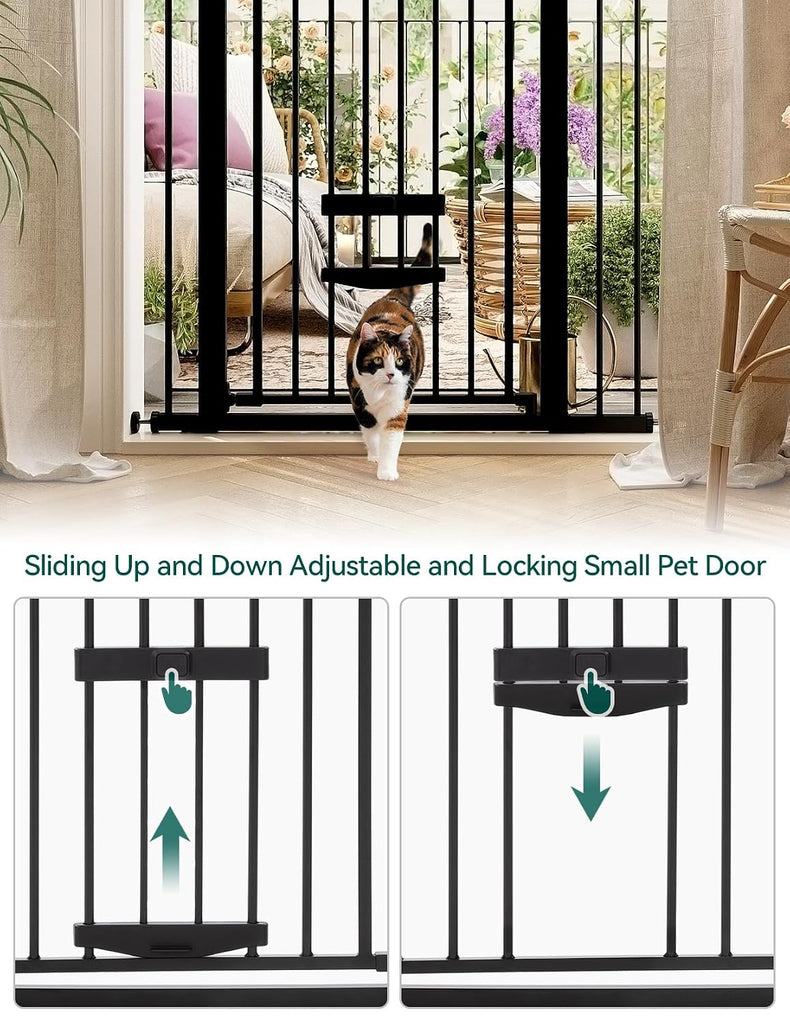 36" Tall Pet Gate with Cat Door, CatPrivilege II, 29-40", Black