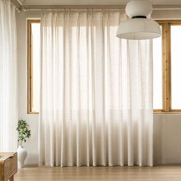 Natural Linen Pinch Pleat Semi Sheer Curtains 120 Inches Long 1 Panel