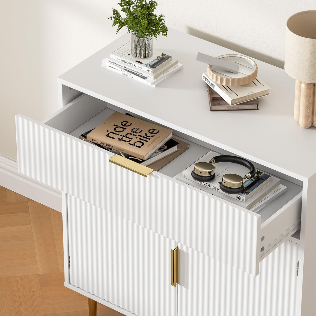 Sideboard Buffet Cabinet with 2 Doors and Large Drawer, White