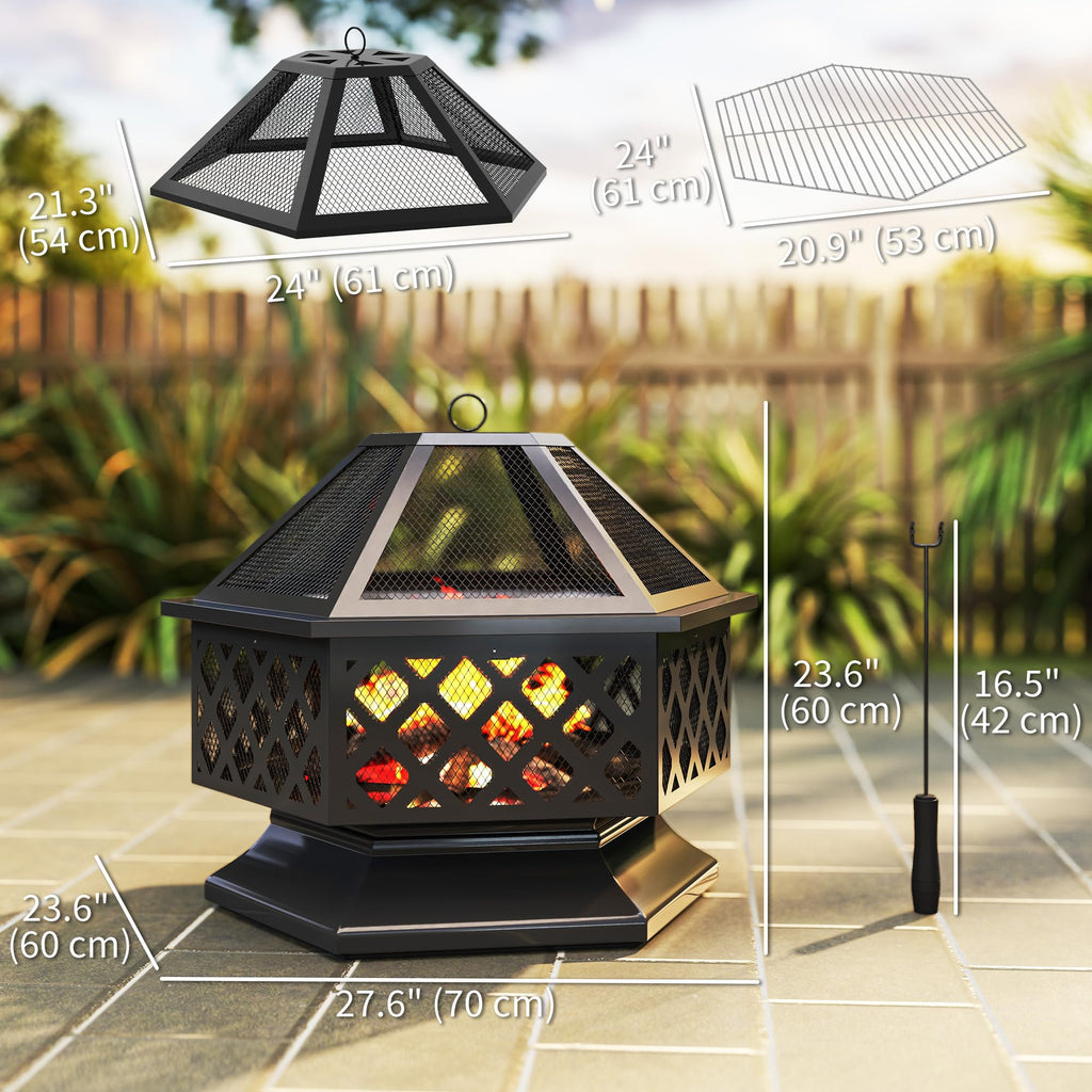 28" Outdoor Fire Pit Grill Portable Wood Burning Firepit