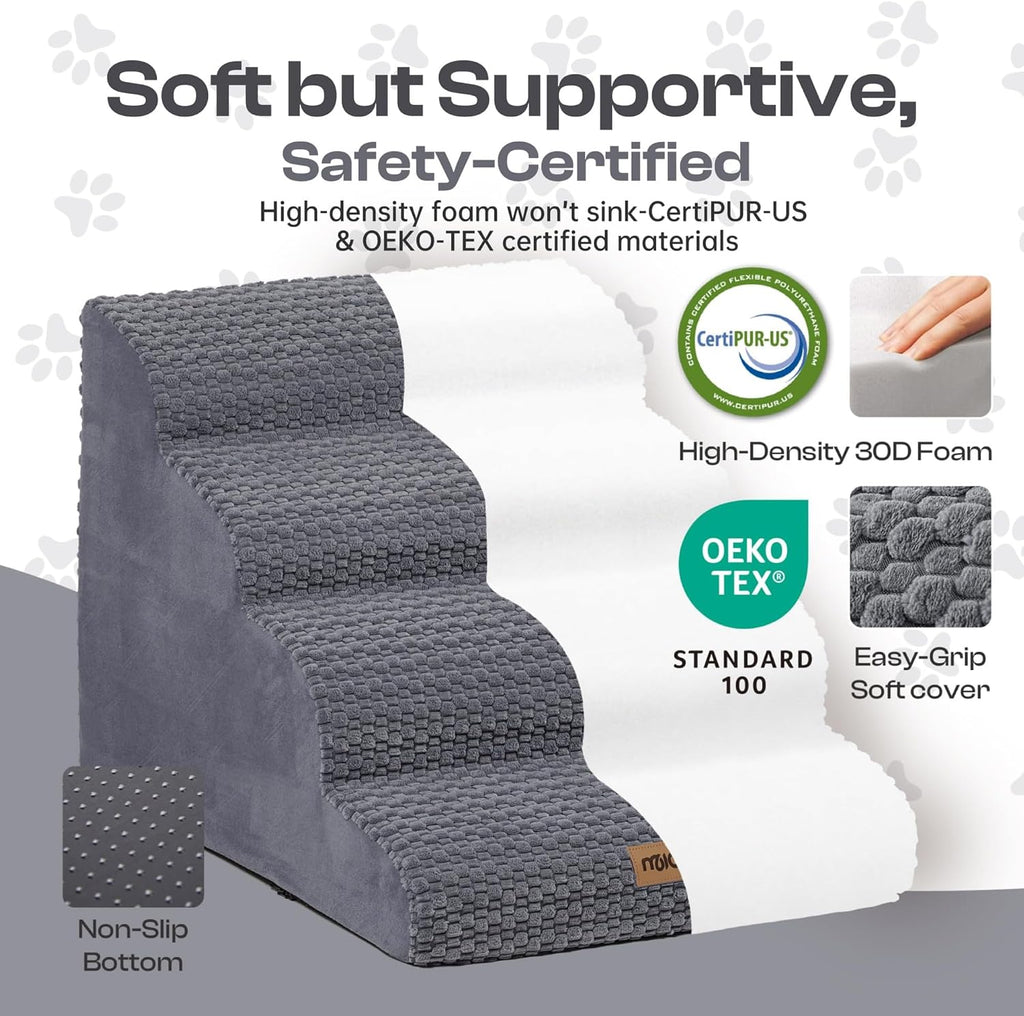 Extra Wide Dog Stairs for Bed and Couch, 4-Step Foam Ramp for Dogs