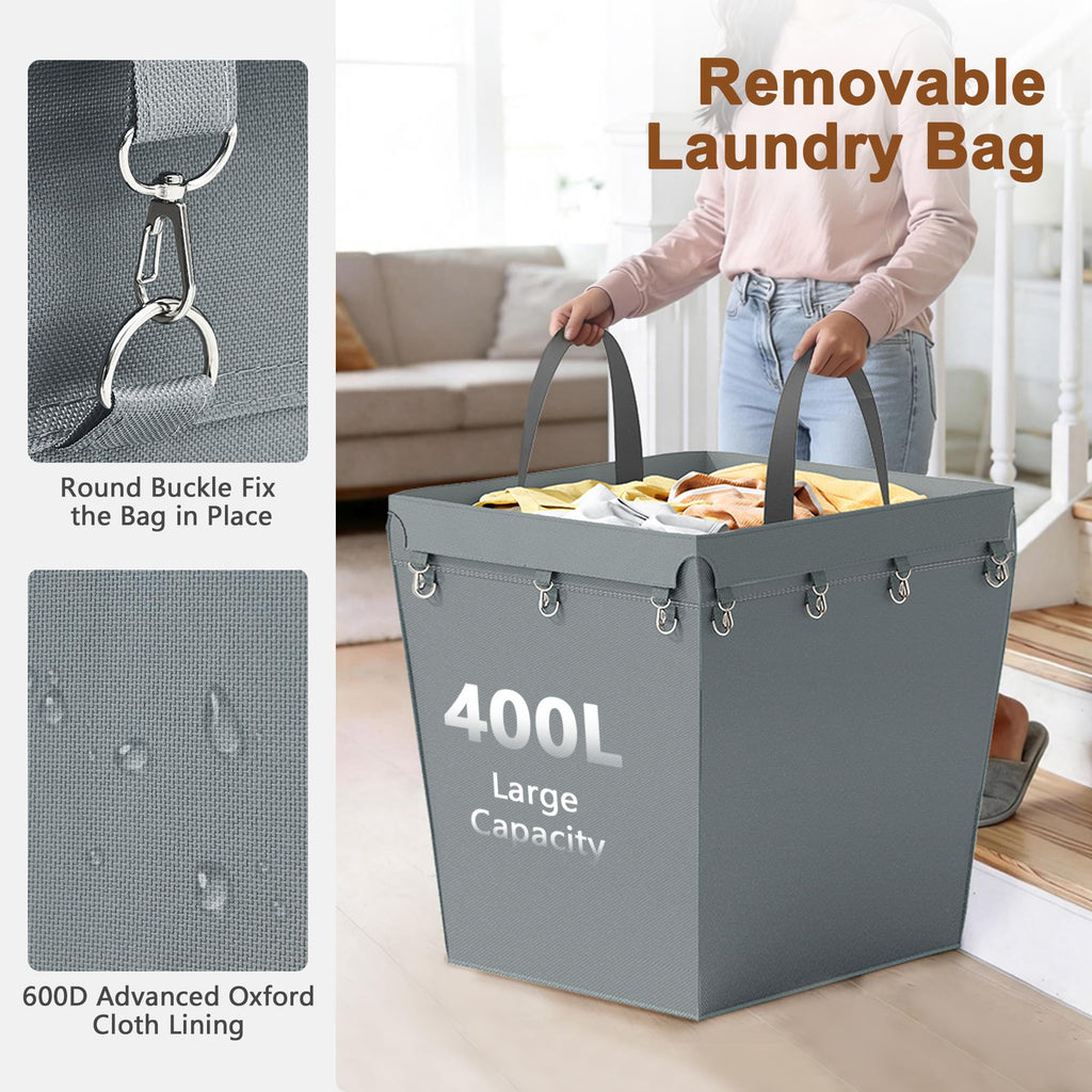 Large Laundry Cart with Wheels, 400L Heavy Duty Laundry Basket Organizer, Rolling Hamper Sorter for Clothes Storage