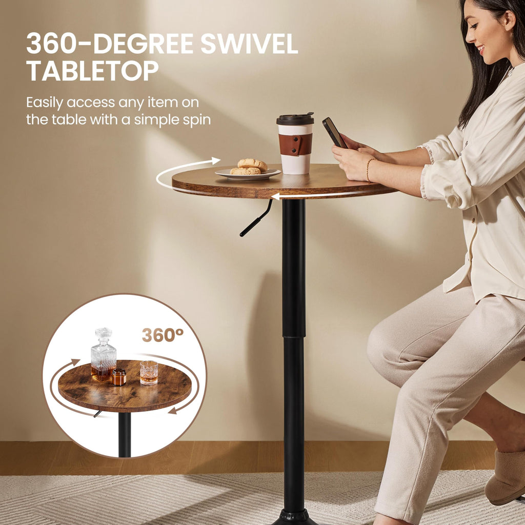 Round Bar Table Set of 2, Adjustable 27.5-36" Height, Brown