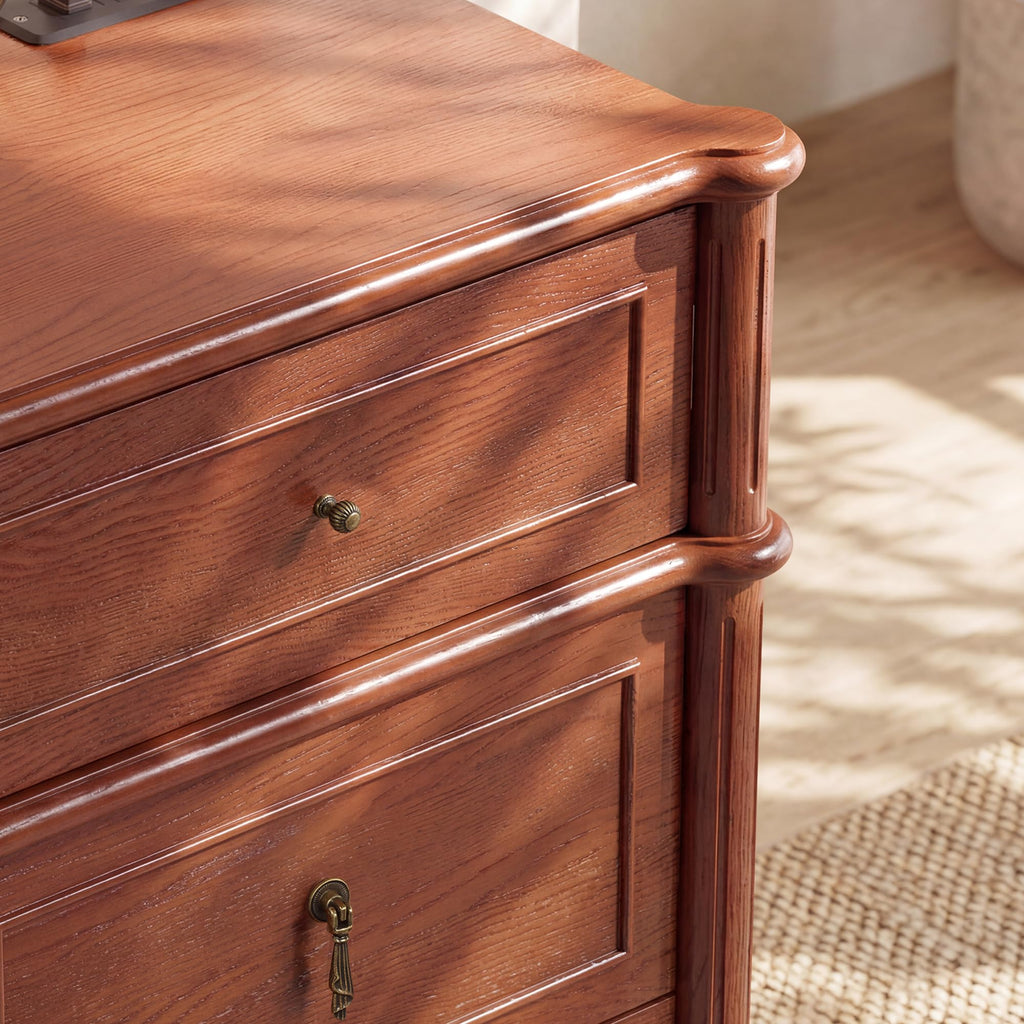 63" 9-Drawer with Power Outlet, Architectural Wood Storage Chest with Framed Drawers, Vintage Metal Pulls and Solid