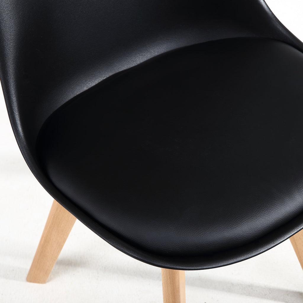 Mid Century Modern Shell Dining Chairs with Wood Legs, 2PCS, Black