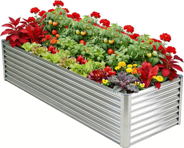 8x4x2ft Raised Garden Bed, Deep Root Planter Box, Silver,1 Pack | 1mm Thick Galvanized Steel, Resists Rust Bowing