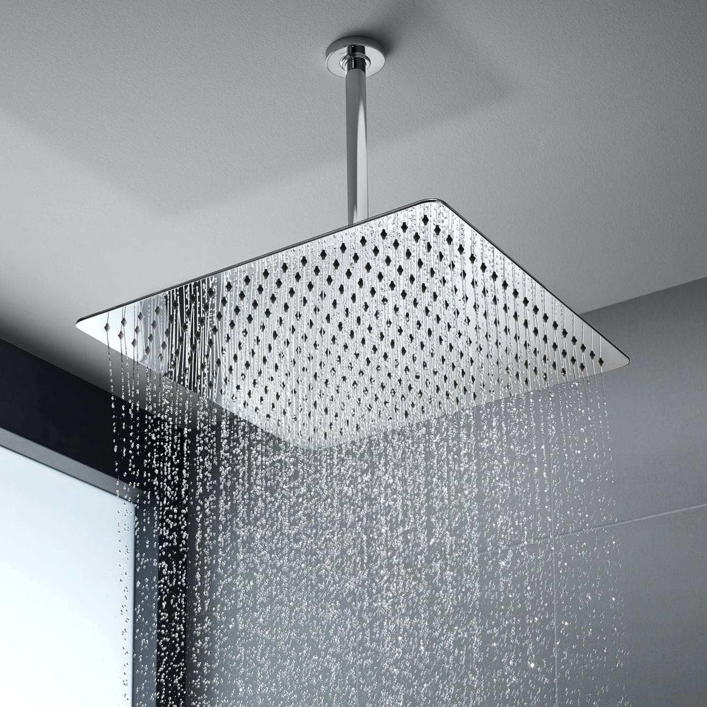 Oversize Rain Shower Head - High Flow Square Rainfall Showerhead - Waterfall Full Body Coverage - Universal Ceiling