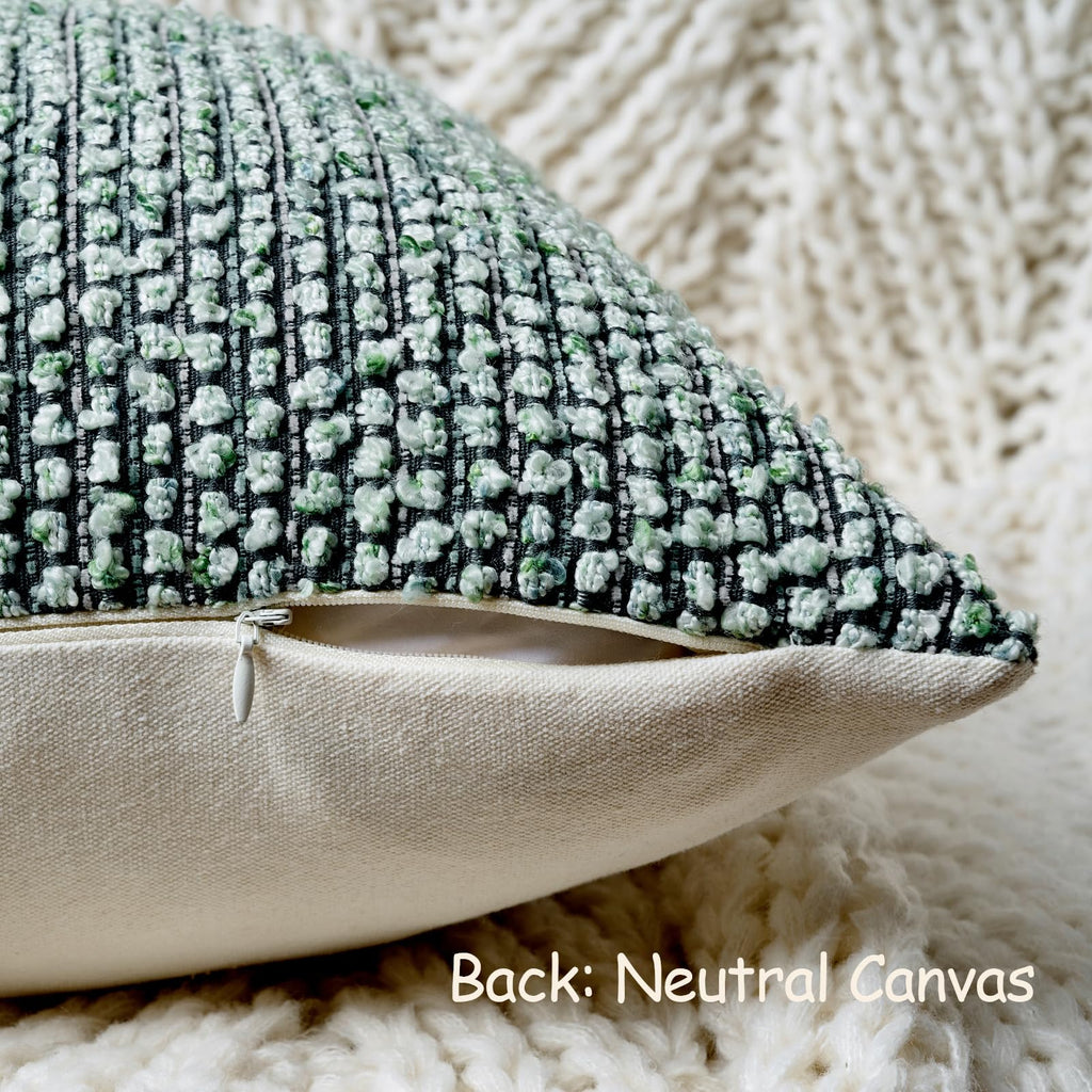 Striped Throw Pillow Covers 12x20 Set of 2 Green Textured Polyester Chic Morden Boho Accent Farmhouse Rectangular