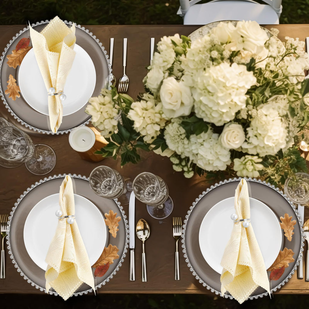 50 Set Clear Beaded Charger Plates Bulk for Wedding, 13 Inch