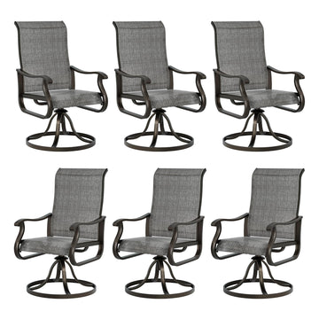 Patio Swivel Dining Chairs Set of 6, Metal Rocking Frame, Dark Gray