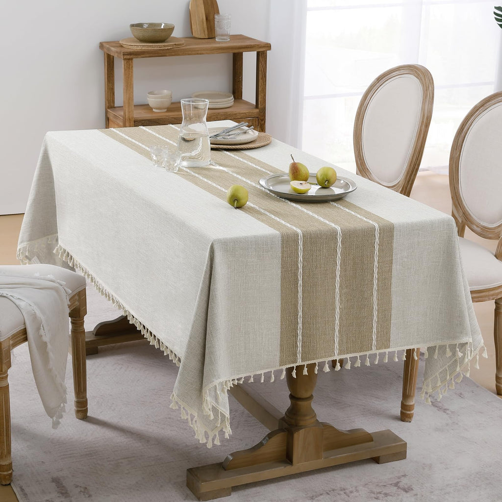 Fall Linen Square Tablecloth with Tassel, 55 x 55 Inch