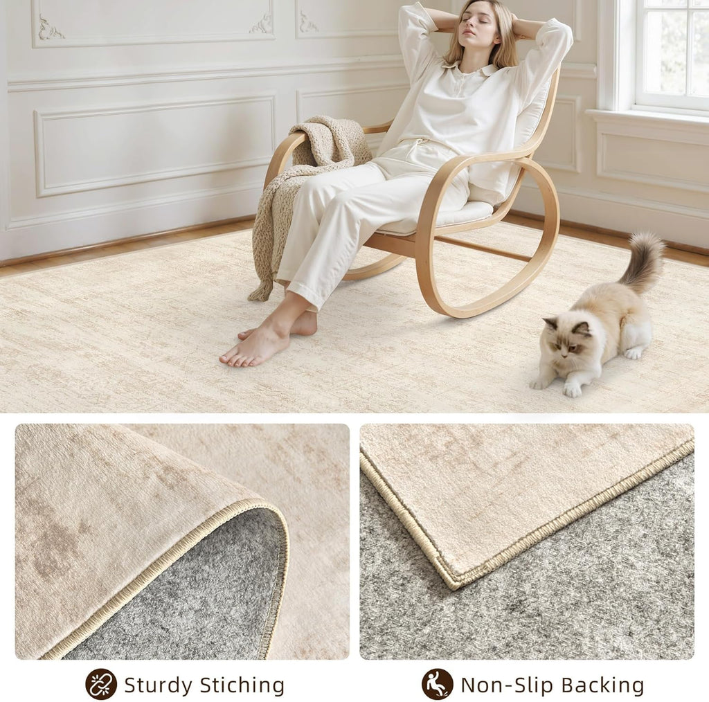Area Rugs 9x12 Living Room: Vintage Boho Neutral Washable Rug Indoor Soft Large Area Rug Carpet