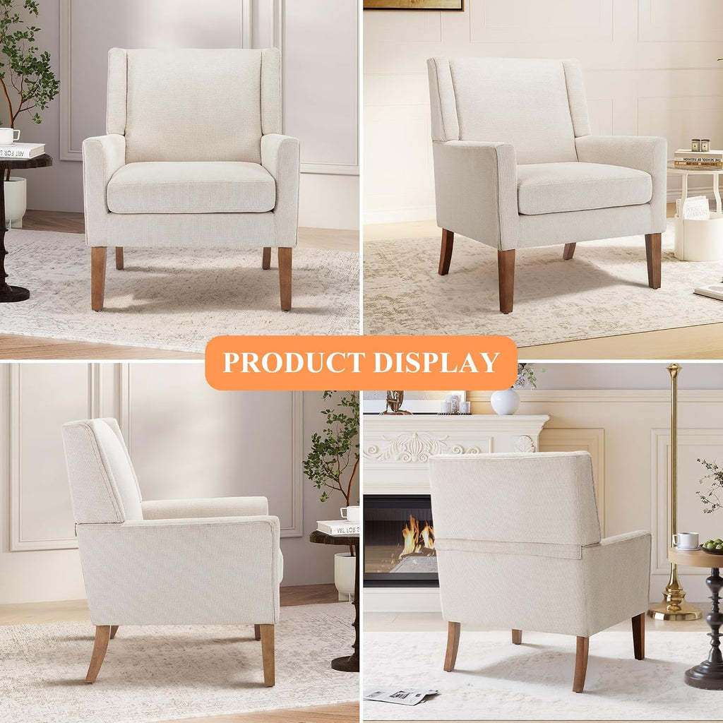Living Room Chair, Wingback Mid-Century Accent Chair - Comfy Single Sofa with Solid Wood Legs & Velvet-Like Fabric
