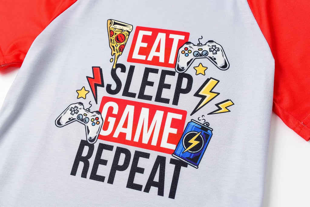 Pajamas for Boys Cute Black Gamer Short Sleeve and Shorts Sleepwear 2PCS Big Kids PJS Nighty Clothes