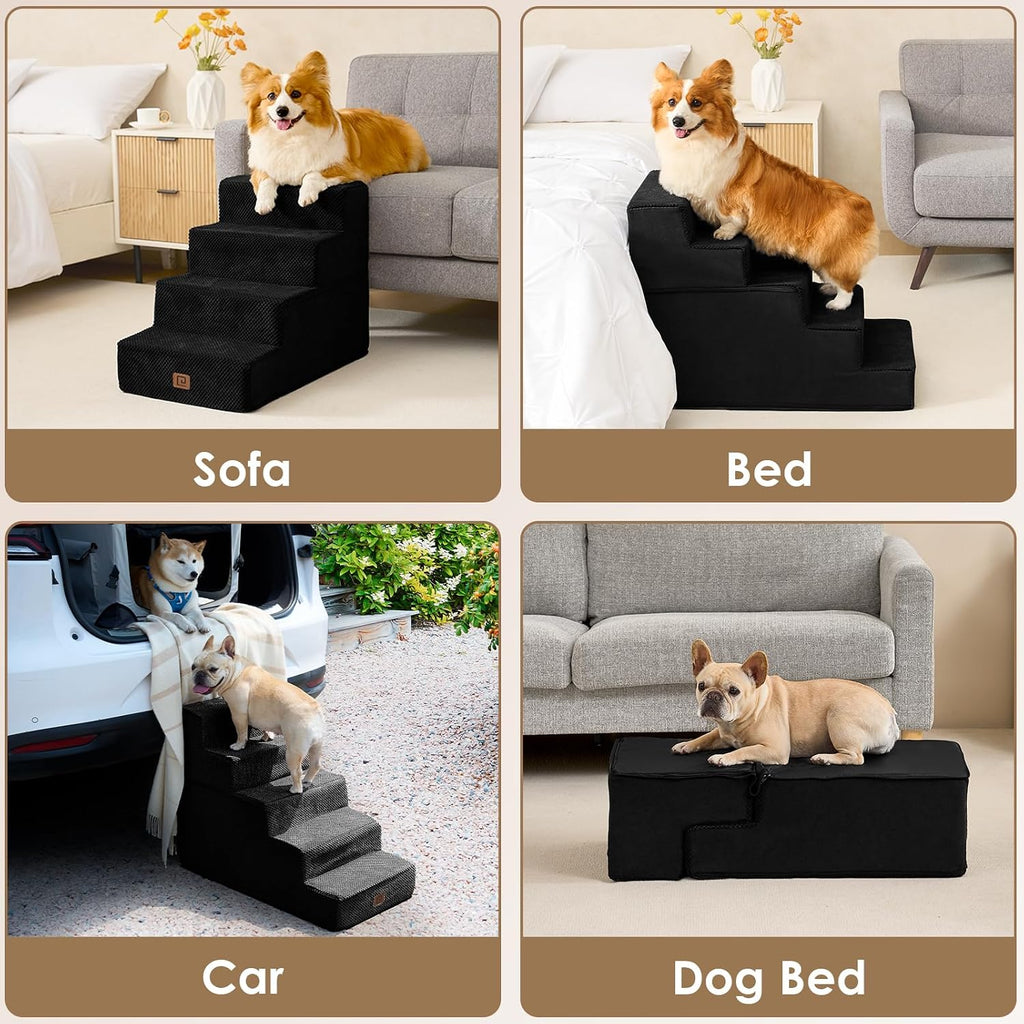 Dog Stairs for Bed 18" H, Dog 4-Steps for High Bed, Black
