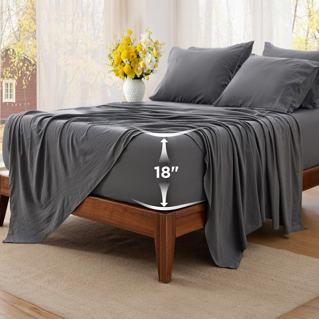 Deep Pocket Queen Sheets - 6 Piece, Prewashed Ultra-Soft Queen Sheet Set, Fits Mattresses Up to 18 Inches Thick