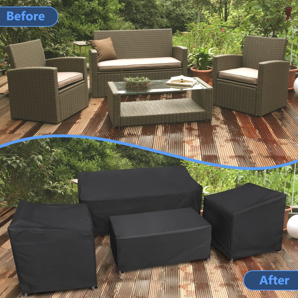 Patio Furniture Cover 4 Piece Set, Black, Regular | Outdoor Furniture Cover Waterproof for Loveseat, Lawn Chairs