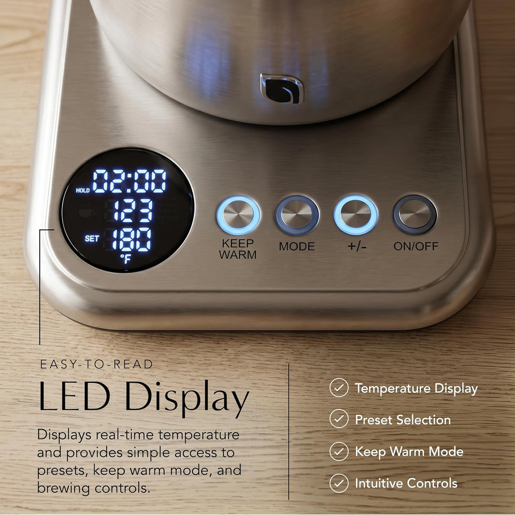 Glass Gooseneck Electric Kettle, 5 Temperature Control Presets & Keep Warm, Pour Over Kettle for Coffee & Tea, 1L