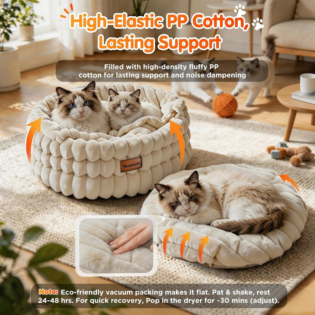 Cat Cave Bed for Indoor Cats Covered 2 in 1 Pet Burrow Beds (Beige)