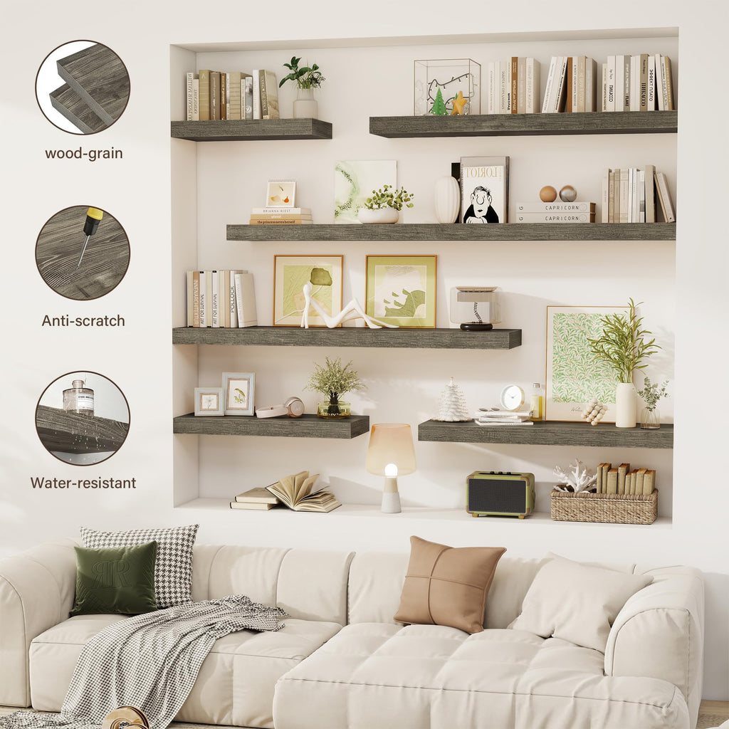 48 Inch Floating Shelves, 12" Deep Floating Shelf Wall Mounted, 48" Wall Shelves, Rustic Deep Bookshelf, Extra Deeper
