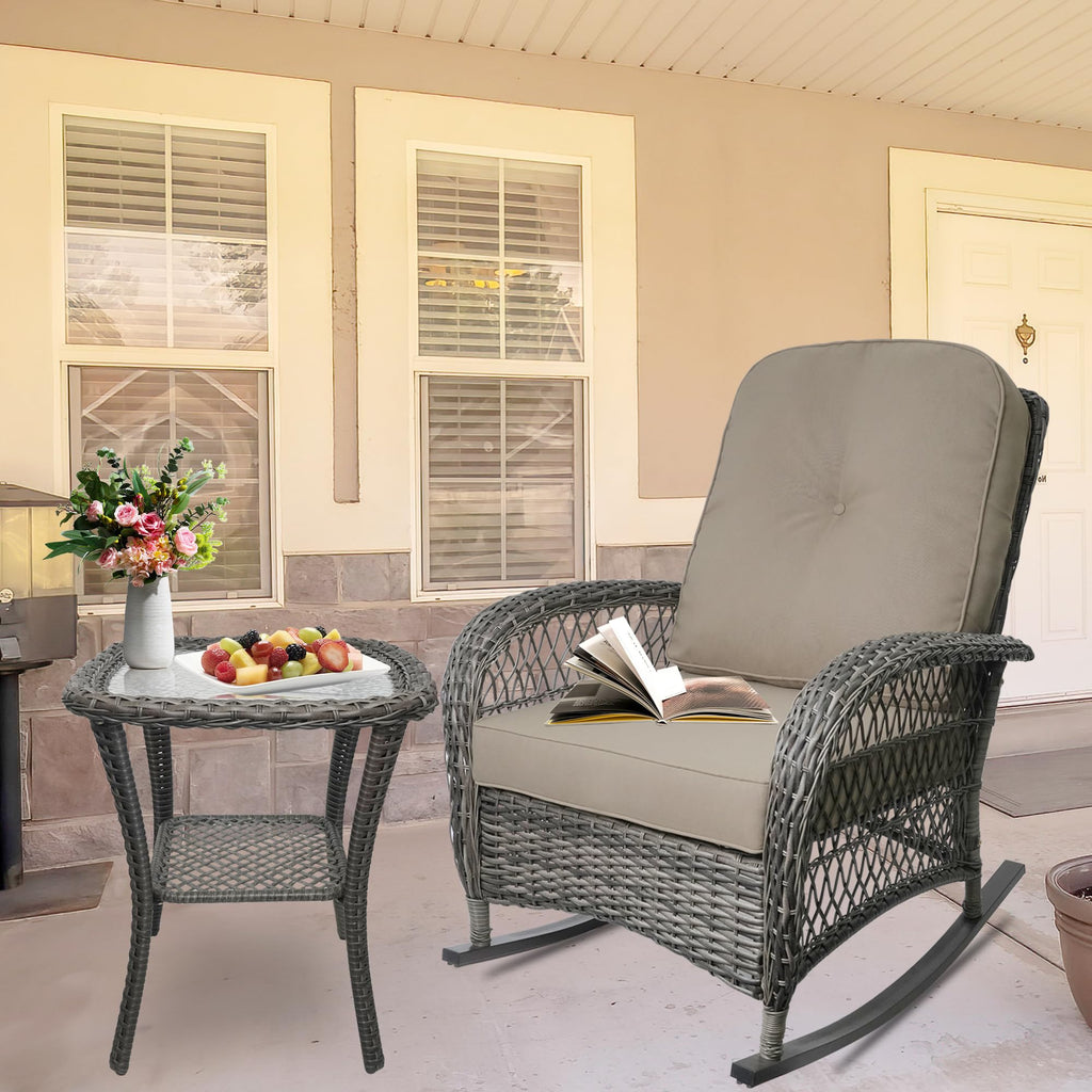 Outdoor Wicker Rocking Chair, All Weather Resin Rattan Wicker Rocking Chairs, for Garden Backyard Lown Porch, 2pc, Brown