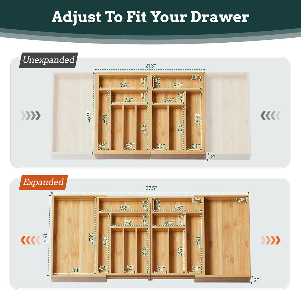 Silverware Organizer Large, Magnetic Connected Expandable 13 Slots Silverware Drawer Organizer From 21 to 37.4