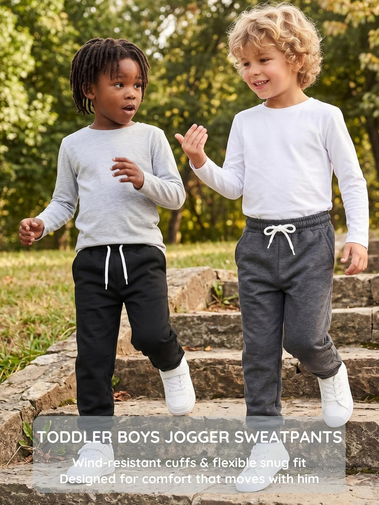 Toddler Boys Sweatpants 3 Pack Kids Cotton Jogger Pants with Elastic Waist