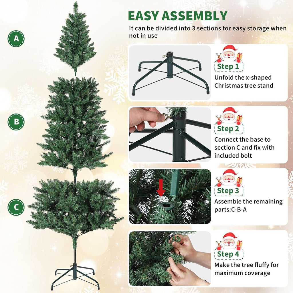 Slim Artificial Christmas Tree with Lights, 9 Adjustment Modes - Prelit Pencil Tree Decor, Skinny Space-Saving