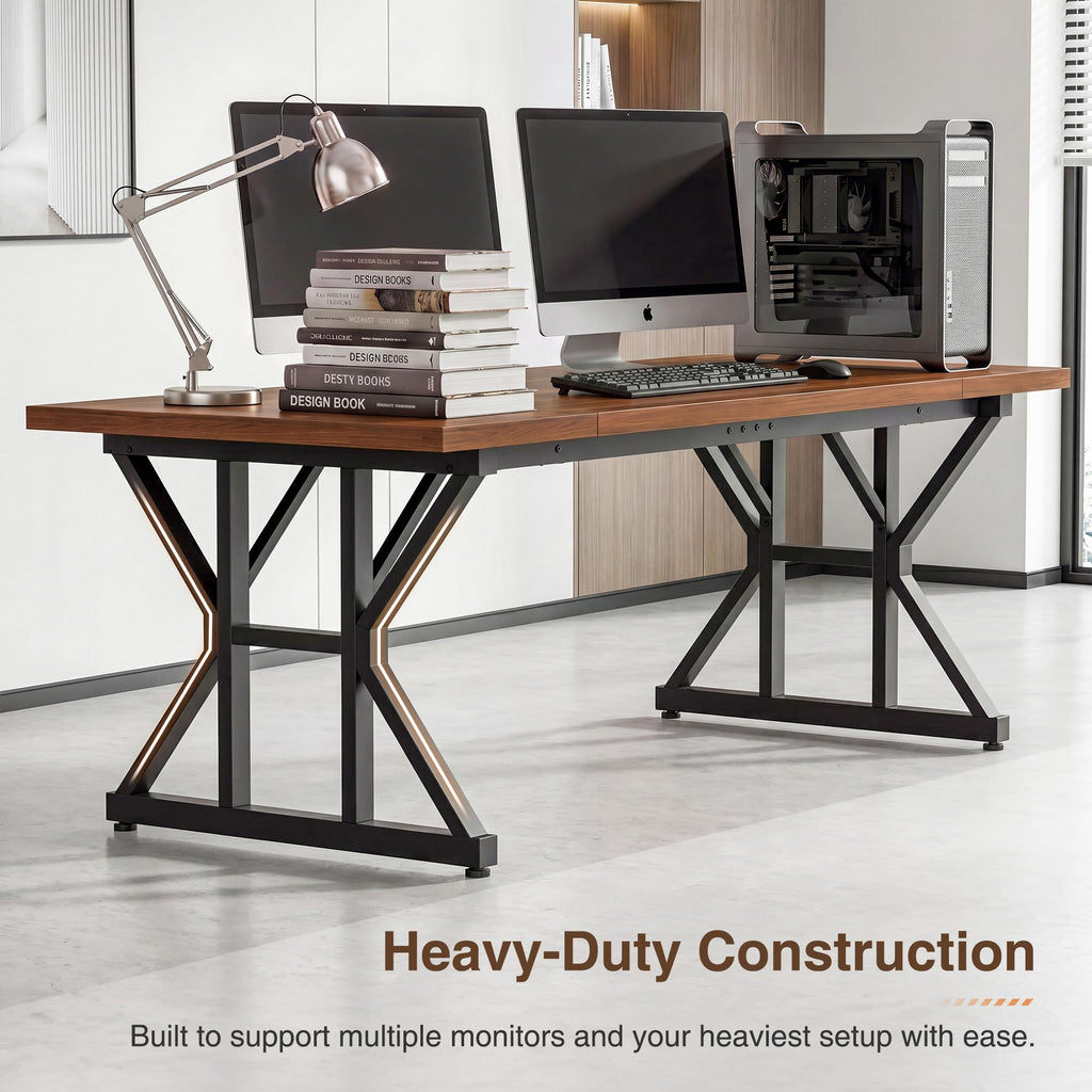 71 Inch Executive Desk, Large Computer Office Desk Workstation with Thick Desktop & Heavy Duty Metal Legs, Modern